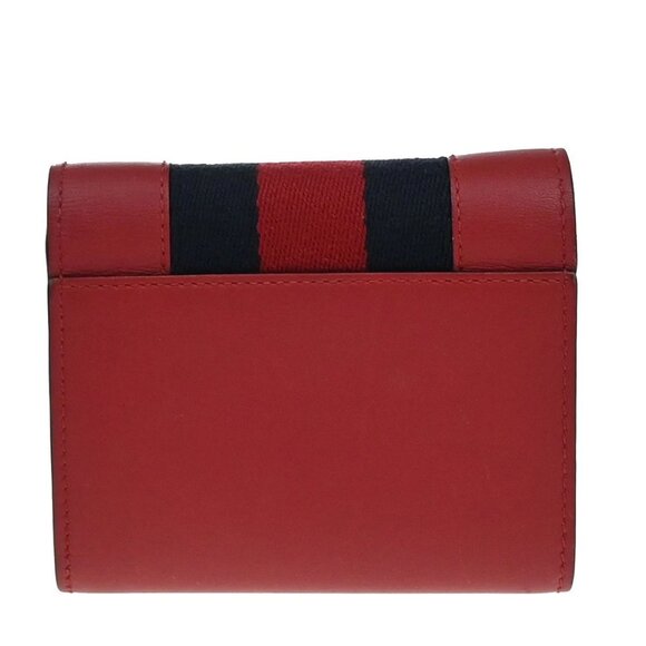 GUCCI Logo Sylvie Compact Trifold Wallet Leather Red GHW Made in Italy 37KB092 - Picture 3 of 13
